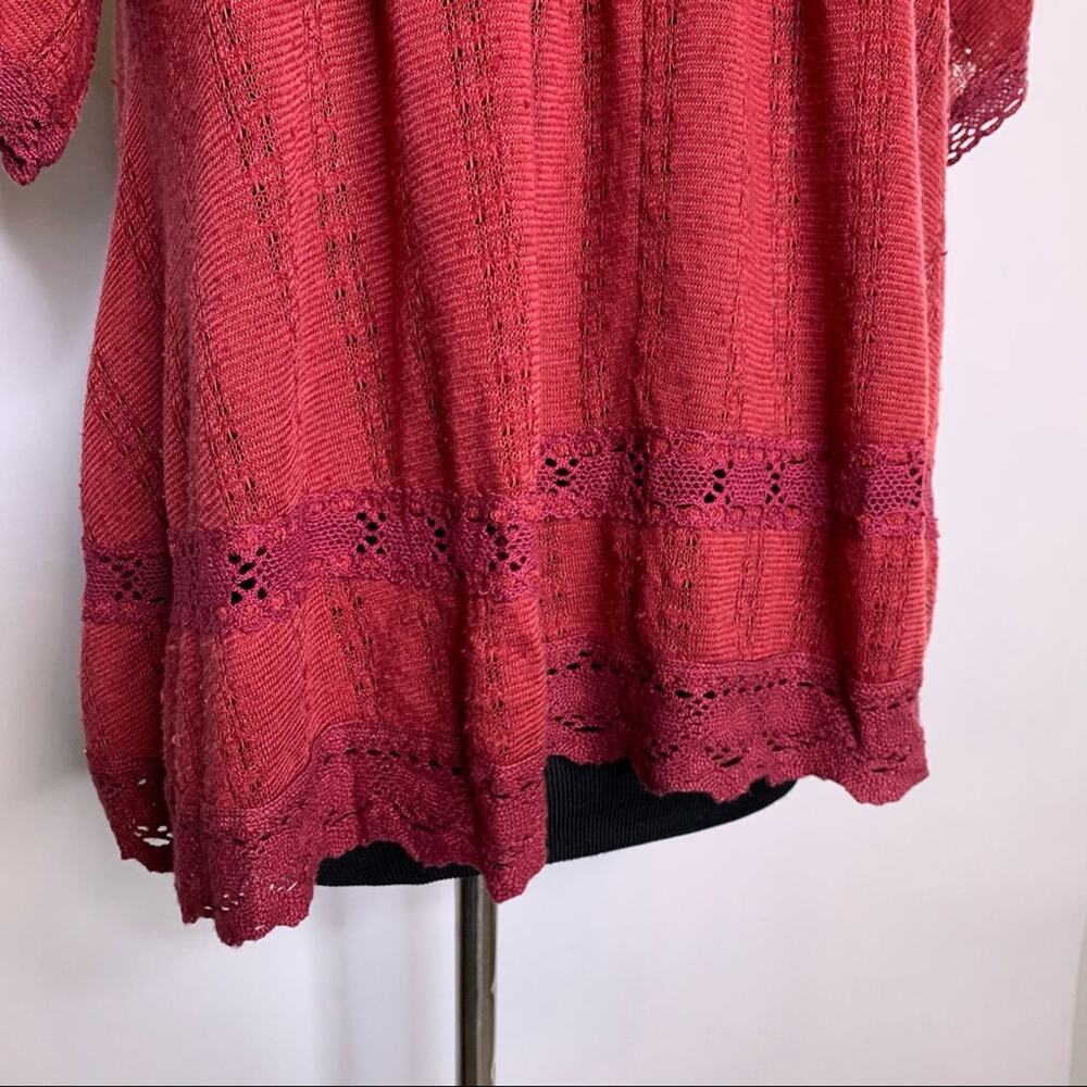 Free People maroon red lace shoulder knit top size Extra Small XS - Picture 12 of 13